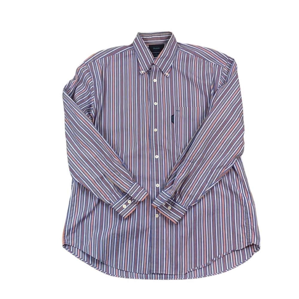 Faconnable Men’s Dress Shirt Striped Size L Button Down Front Pocket Cot…